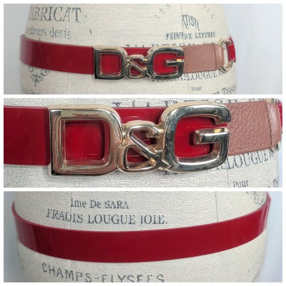 Dolce & Gabbana Accessories - Vintage Y2K Dolce Gabbana Logo Belt 36 Large Red Patent Leather 90cm